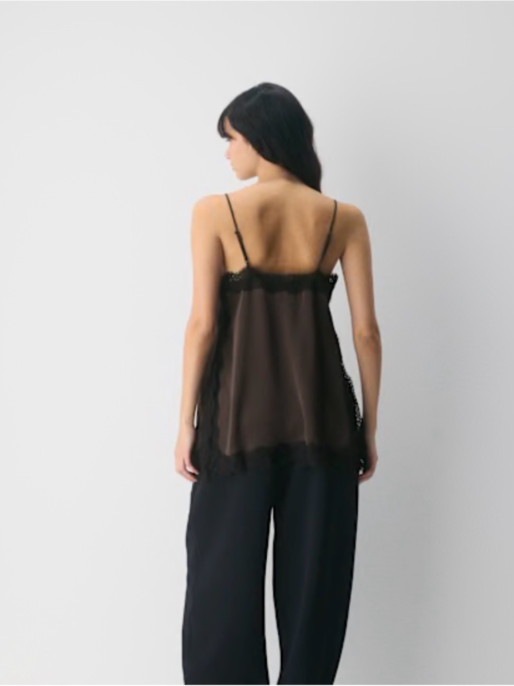 Aritzia Brown Lace-Trim Silk Camisole - Picture 3 of 6